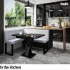 MEBLINI Toni Dining Corner Bench with Extendable Table, Left, Light Gray Velvet/Matte White, 128 x 168 x 87 cm view 2
