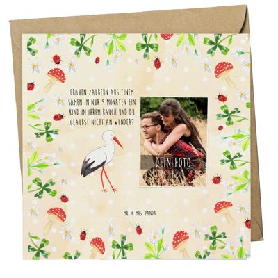 Mr. & Mrs. Panda Folded Photo Card with Stork Design