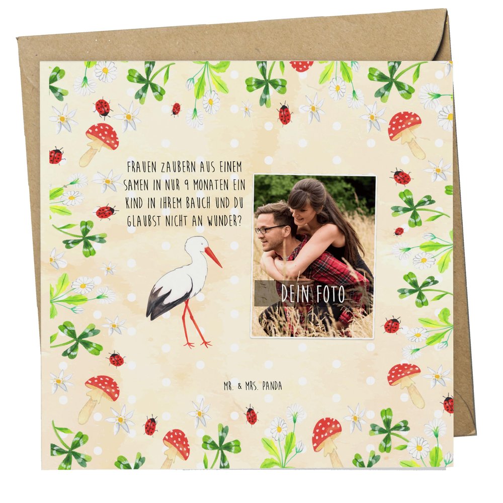 Mr. & Mrs. Panda Folded Photo Card with Stork Design