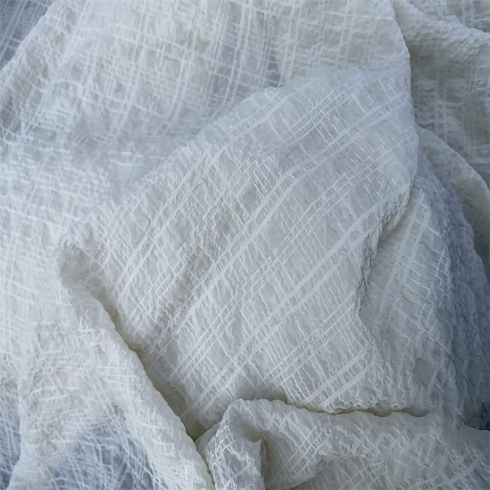 White 3D Pleated Chiffon Voile Fabric, 1 m x 45 cm