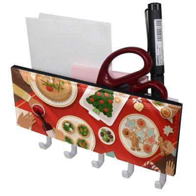 Decorative Wall-Mounted Key Holder with 5 Hooks and Mail Organizer, Self-Adhesive