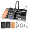 Waterfall Kitchen Sink with Faucet, Multifunctional Single-Bowl Workstation Sink, Stainless Steel, 80 x 46 x 22 cm view 1