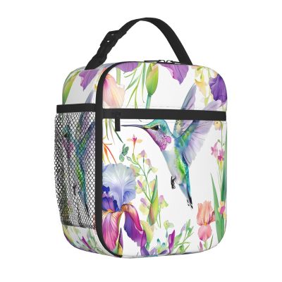 Mexpekil Insulated Lunch Bag for Kids, Hummingbird Iris Flowers