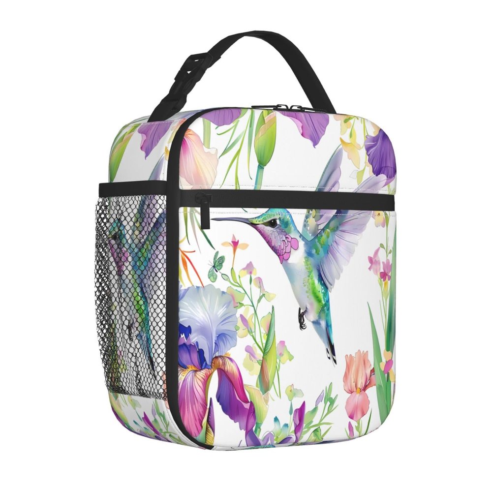 Mexpekil Insulated Lunch Bag for Kids, Hummingbird Iris Flowers