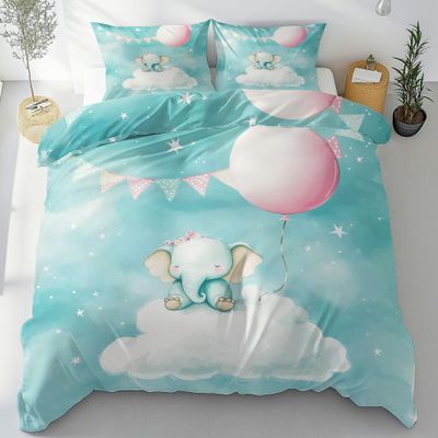 Sea Elephant Bedding Set 135 x 200 cm, 3-Piece Cute Cartoon Animal
