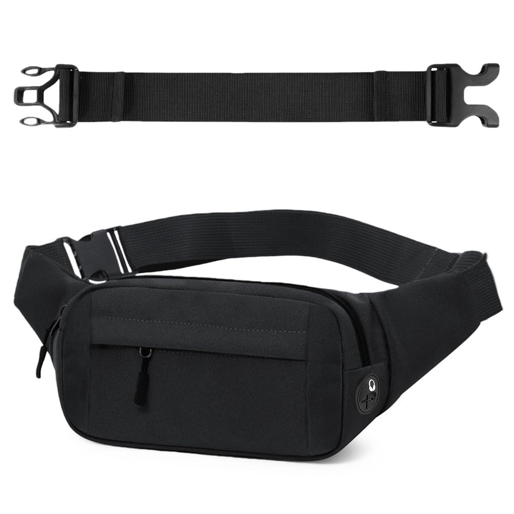 Flintronic Fanny Pack for Men and Women, Sporty Waist Bag with Extension Strap, Unisex Belt Bag for Dog Walking, Hiking, Camping, Climbing, Horseback Riding, Black