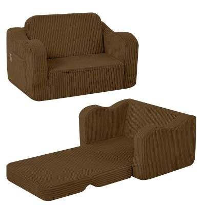 MeMoreCool Corduroy Kids' Fold-Out Sofa, 2-in-1 Toddler Sleeper Sofa, Brown