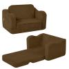 MeMoreCool Corduroy Kids' Fold-Out Sofa, 2-in-1 Toddler Sleeper Sofa, Brown view 1