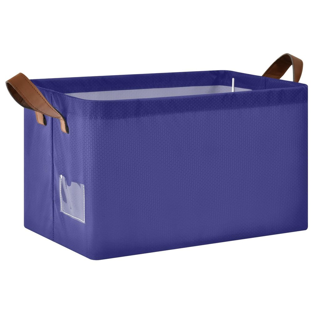 Storage Basket with Metal Frame, Foldable Laundry Basket, 42.9 x 29 x 25.4 cm, Midnight Blue