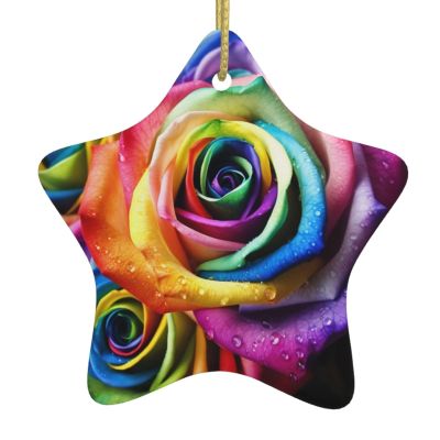 New Home 2024 Rainbow Rose Star Ceramic Christmas Ornament