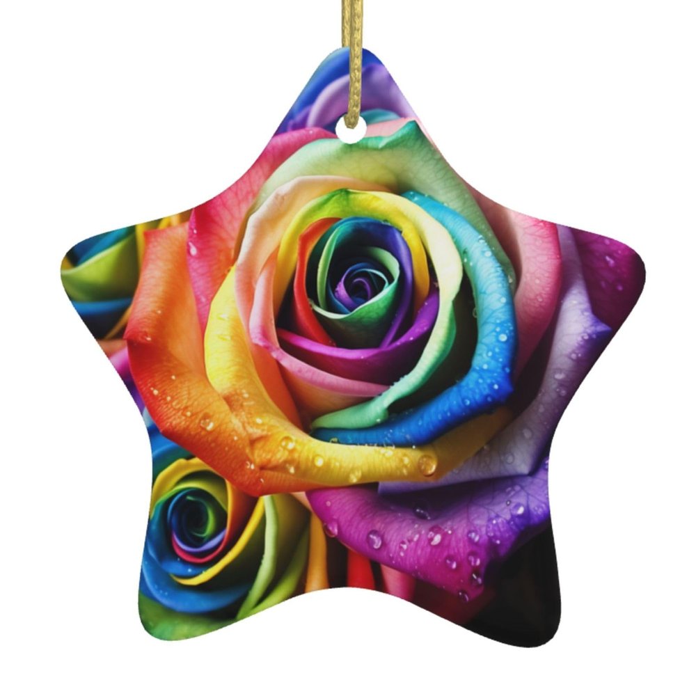 New Home 2024 Rainbow Rose Star Ceramic Christmas Ornament