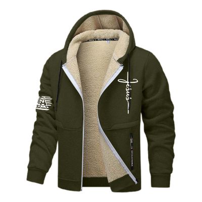 SRZYMJ Men's Green Winter Jacket, Warm-Lined Faux Suede Jacket, Quilted Short Coat, M