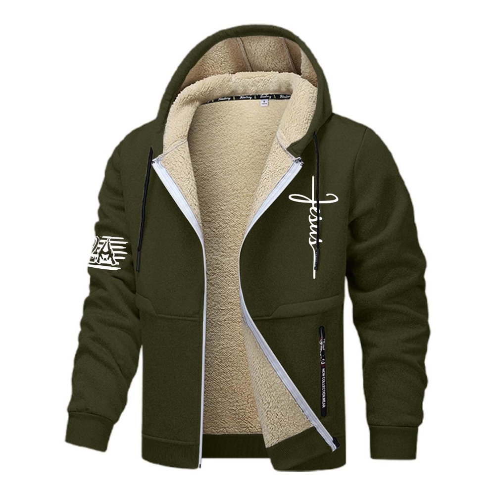 SRZYMJ Men's Green Winter Jacket, Warm-Lined Faux Suede Jacket, Quilted Short Coat, M