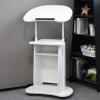 WEIDPHL Mobile Podium Stand, Height-Adjustable Sit-Stand Desk with Tilting Desktop and Storage Cabinet, Rolling Cart for School, Home and Office, White view 1