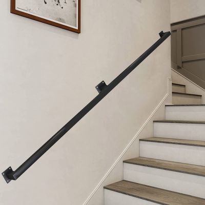 Square Black Metal Railing for Indoor Stairs, Wall-Mounted, 350 cm