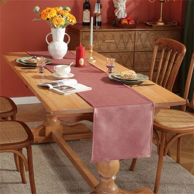 FANSU Solid Velvet Table Runner, Reversible Modern Decor, Dark Pink, 33 x 140 cm