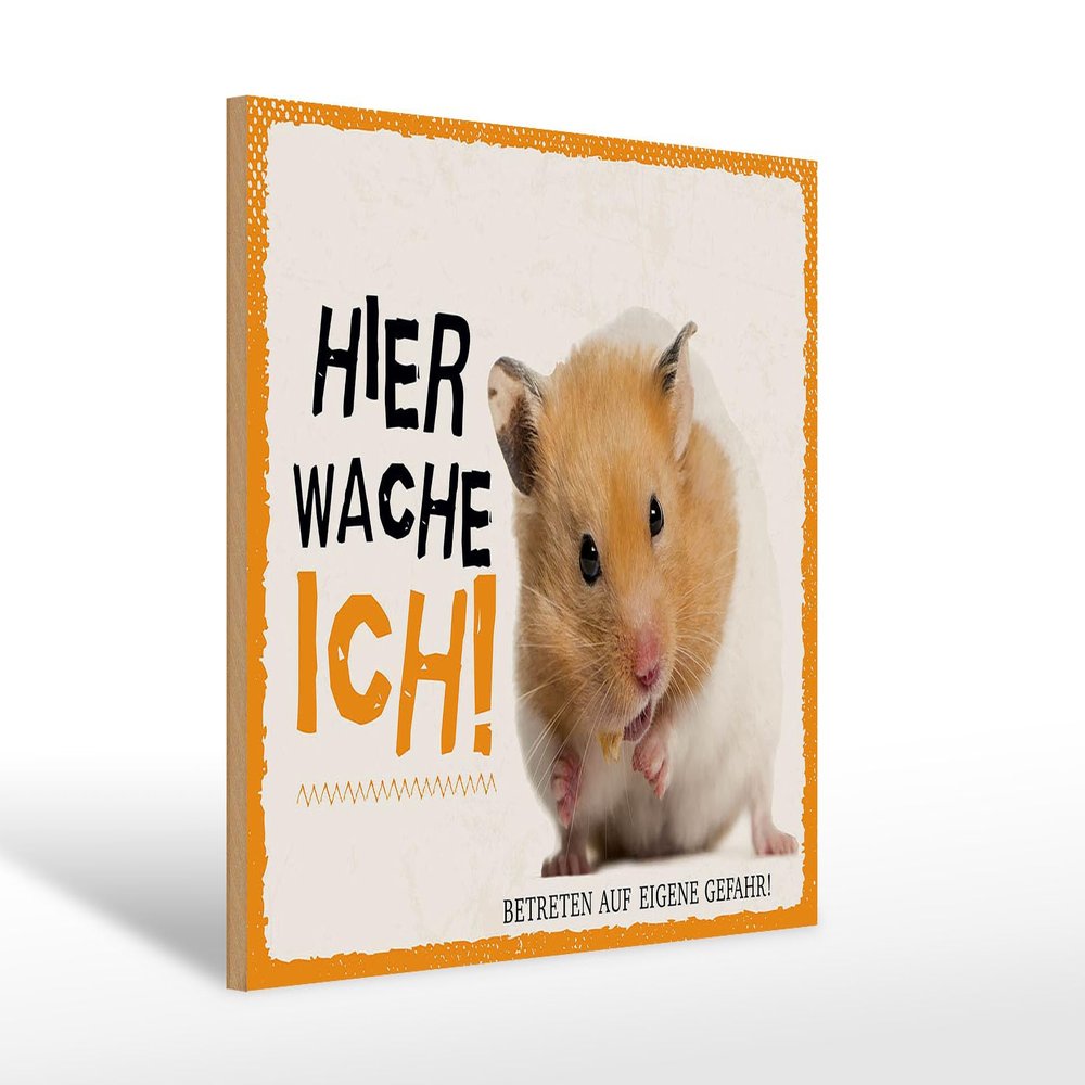 FEMER Wooden Sign, 30 x 20 cm, “Hamster: I Guard Here—Enter at Your Own Risk”