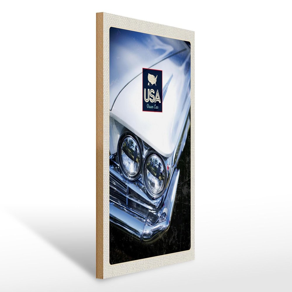 FEMER Wooden Sign Travel 30 x 40 cm America Classic Cars White Dream Cars