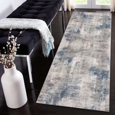 Siunwdiy Gray and Blue Runner Rug, 70 x 140 cm, Non-Slip Short-Pile Polyester