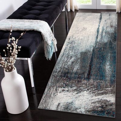 Siunwdiy Long Gray and Blue Kitchen Runner Rug, Non-Slip, Washable, 40 x 360 cm