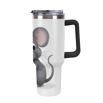 JKLQWH 1.2 L Insulated Tumbler with Handle, Lid and Straw, Stainless Steel, Gray Animal Print