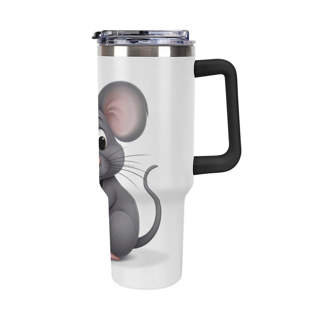 JKLQWH 1.2 L Insulated Tumbler with Handle, Lid and Straw, Stainless Steel, Gray Animal Print