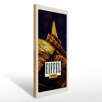 Femer Wooden Sign Travel 12 x 16 in Retro Eiffel Tower Paris