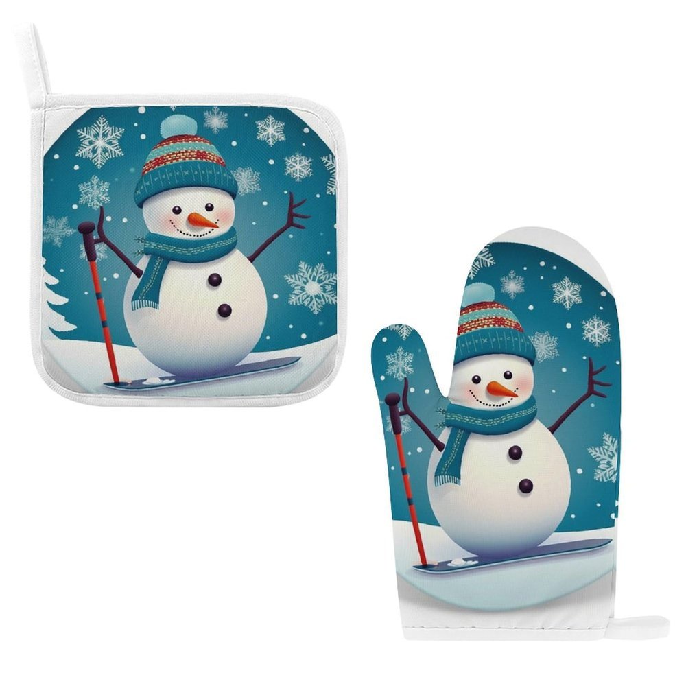 Christmas Snowman Oven Mitt and Pot Holder Set