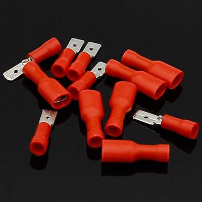 FOPURE 4.8 mm Red Female/Male Electrical Wiring Connectors, Insulated Crimp Spade Terminals