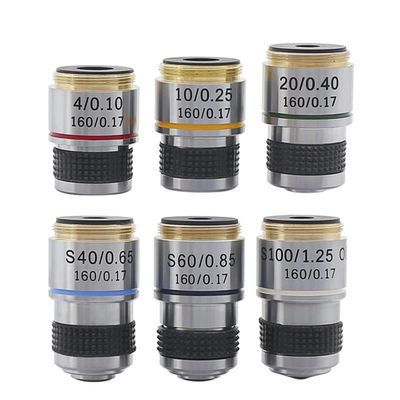 Achromatic Microscope Objective Lenses 4x 10x 20x 40x 60x 100x, 185 mm