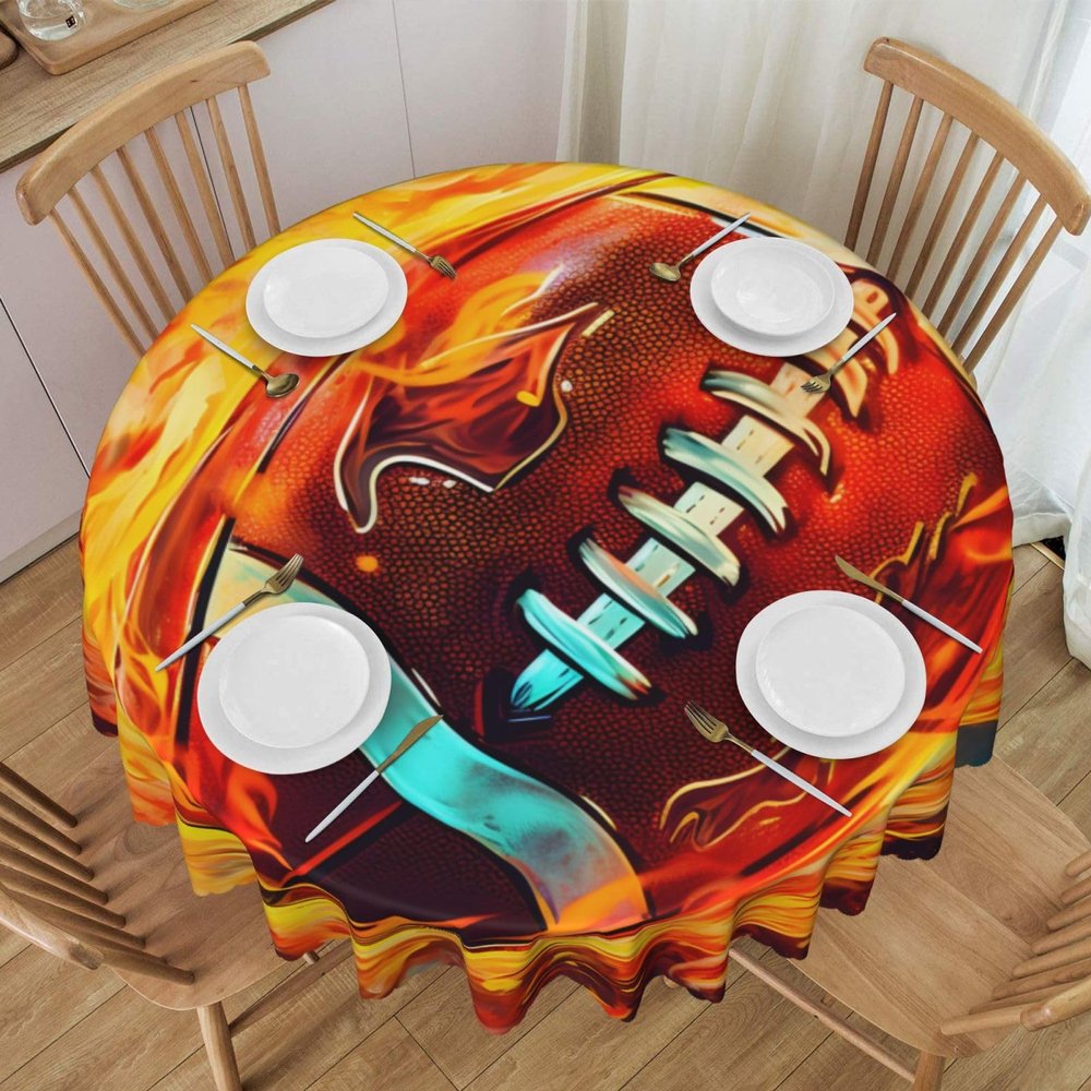 Mexpekil Round Waterproof Tablecloth, Cartoon American Football, 60 in