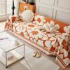 Chenille Sofa Throw with Nordic Floral Pattern, Orange, 180 x 180 cm view 4