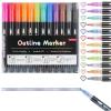 Deepton 12-Color Outline Marker Set, Double-Line Glitter Pens view 1