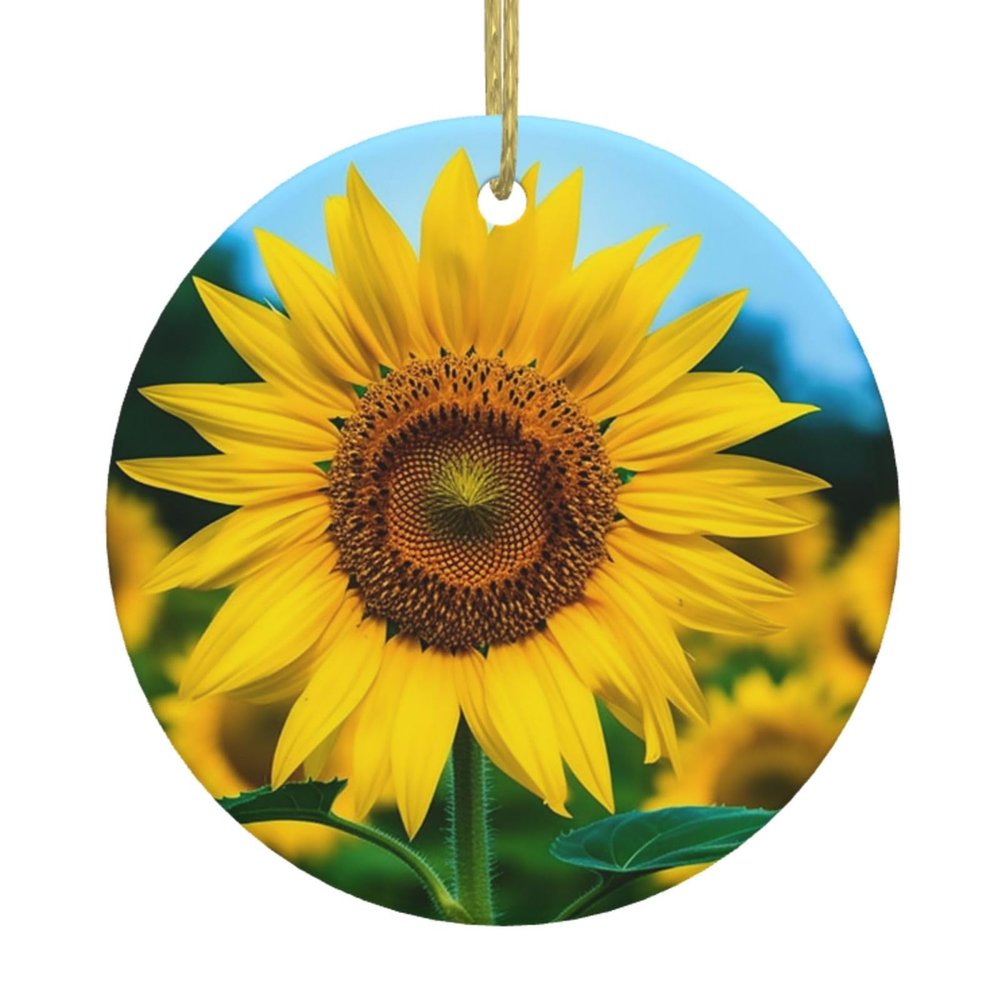 Beautiful Sunflower Ceramic Christmas Ornament, Round Hanging Tree Decoration 2024