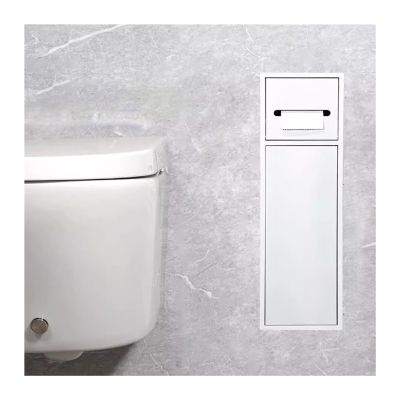 Stainless Steel Toilet Paper Holder with Storage Shelf, Wall-Mounted Recessed Design, White