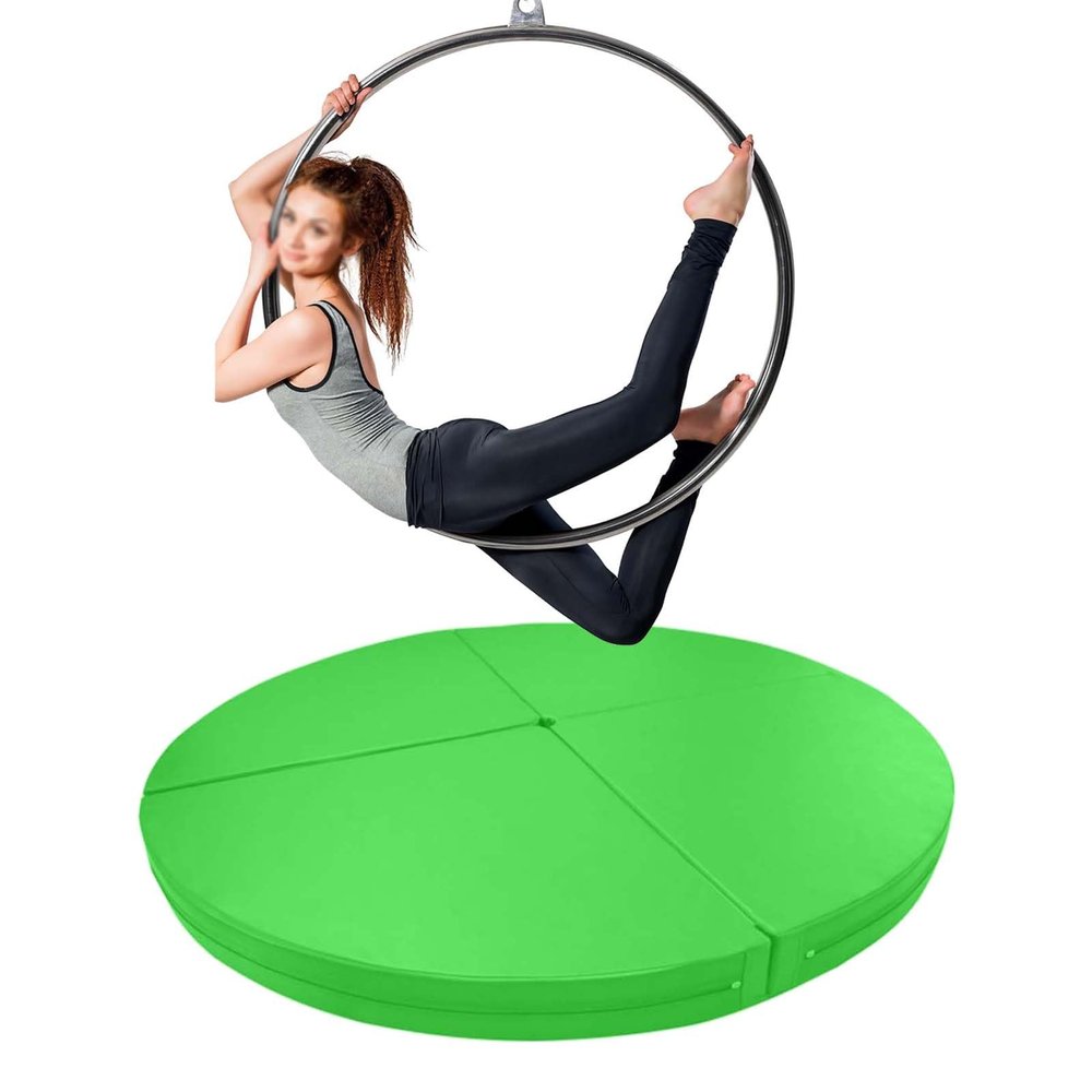 Aerial Hoop Crash Mat for Home Gym, Thick Foldable Round Safety Pad for Dance and Stripper Poles, 1.22 m, Green, 140 x 3 cm