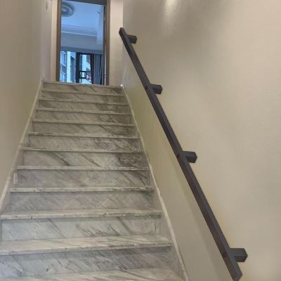 Stair Handrail Support Set, 1–20 ft, Modern Black Galvanized Square-Tube Railing, Wall-Mounted