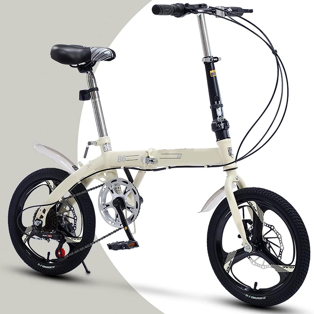 16-Inch 6-Speed Folding Bicycle with Disc Brake, High-Carbon Steel Frame