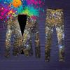 RUMAOZIA Men's 2-Piece 1980s Disco Costume Set with Glitter Sequin Blazer and Pants view 3