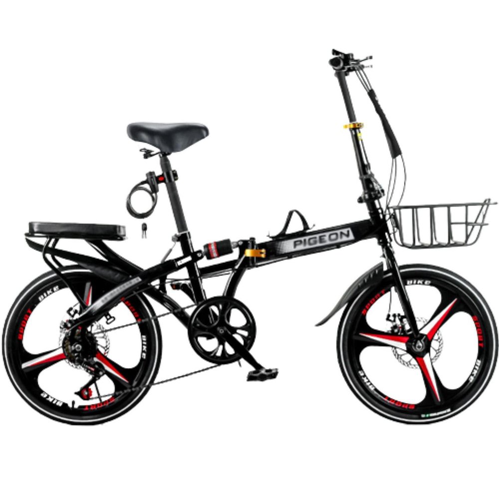 6-Speed Folding Bike for Adults, 16-Inch Folding City Bike with Disc Brake