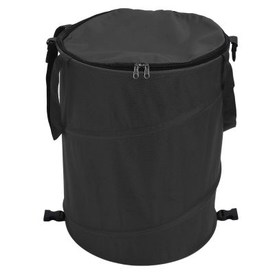 Zerodis 24-Gallon Camping Trash Can with Zipper Lid, Portable Folding Oxford Fabric Outdoor Trash Bag Holder, Black