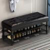 Entryway Shoe Bench with 2-Tier Shoe Rack, Leather Seat and Storage view 1
