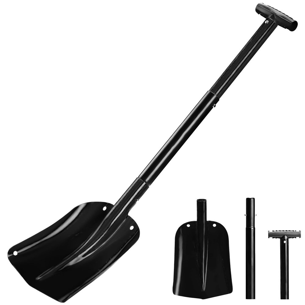 82 cm Metal Snow Shovel, 3-Piece Detachable Design, Adjustable Portable Car Snow Shovel, Large Capacity, Black