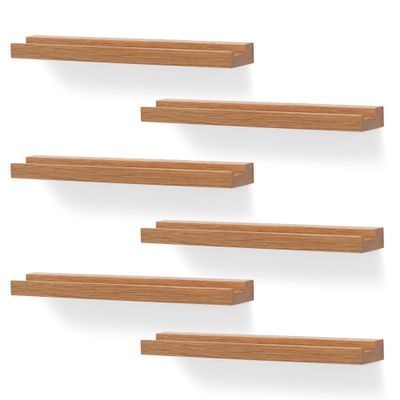NIUBEST Wall-Mounted Vinyl Record Holders, 6-Pack, Wood Color