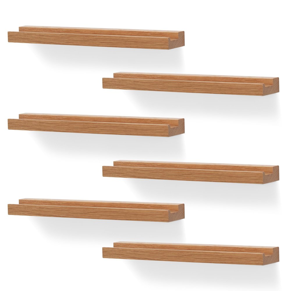 NIUBEST Wall-Mounted Vinyl Record Holders, 6-Pack, Wood Color