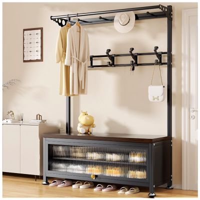 Coat Rack with Shoe Rack and Bench, Black, 60 x 36 cm