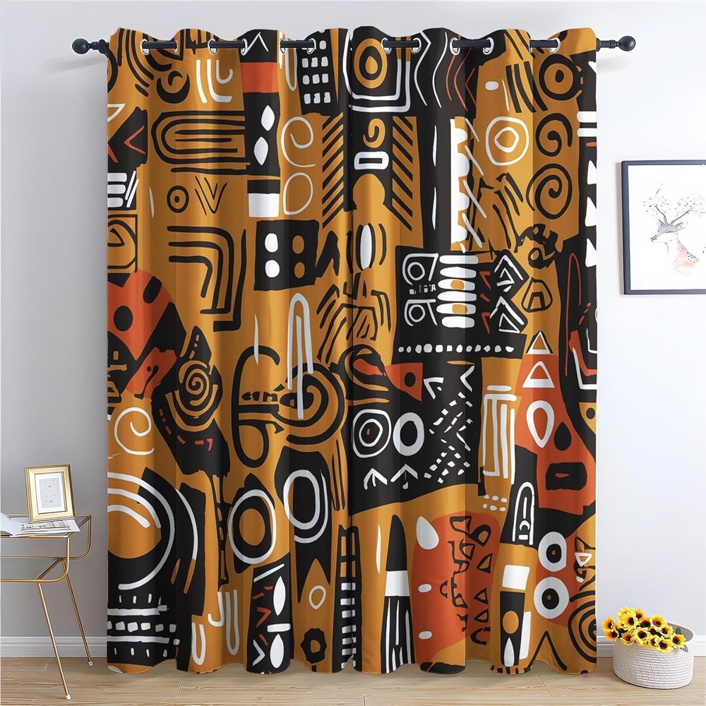 MLUNKQAIL Boho-Style Blackout Curtains with Grommets, 2-Piece Set, 140 x 200 cm (W x H)