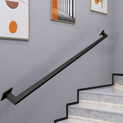 Matte Black Wrought Iron Handrail for Exterior and Interior Stairs, 3 m, Wall-Mounted, Non-Slip