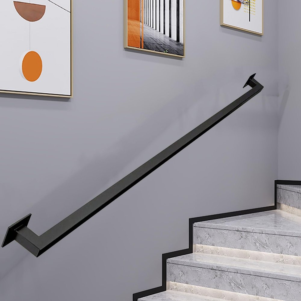 Matte Black Wrought Iron Handrail for Exterior and Interior Stairs, 3 m, Wall-Mounted, Non-Slip