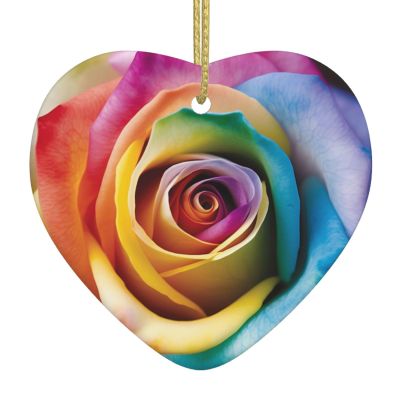 New Home 2024 Rainbow Rose Heart Ceramic Christmas Ornament